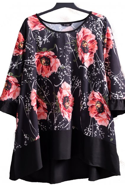 Dámské lehké černo-růžové květované šaty - tunika / KALEIDOSCOPE / XXXXL+ (60) / UK 32 / ANGLIE