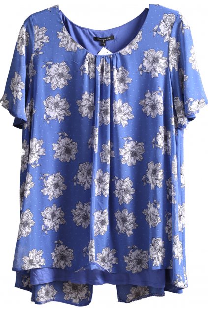 Dámská modrá halenka s květy / BONMARCHÉ / XXXXL (52) / UK 24 / ANGLIE