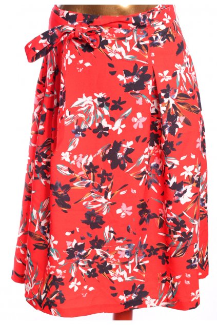 Dámská červená květovaná sukně s páskem / M&S / XXXL (48) / UK 20 / ANGLIE