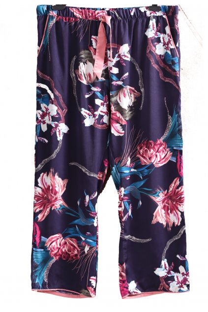 Dámské tmavě fialové lehké domácí kalhoty s barevnými květy / SECRET POSSESSION / XXXL (48) / UK 20 / ANGLIE