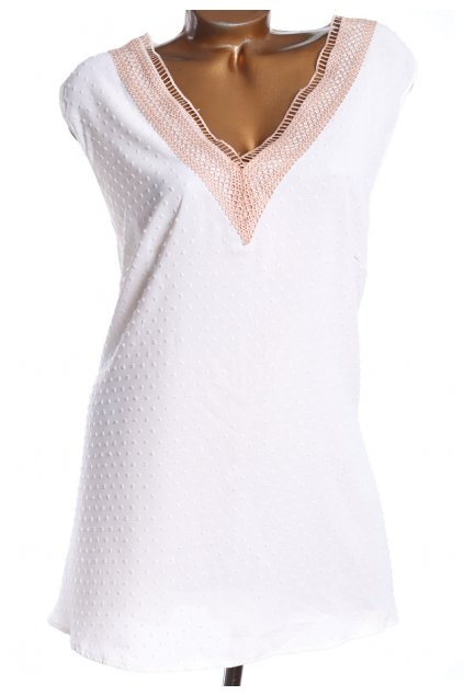 Dámská bílá halenka s krajkovým výstřihem / BLOOMCHIC / XXXXL+ (56) / UK 30 / ANGLIE