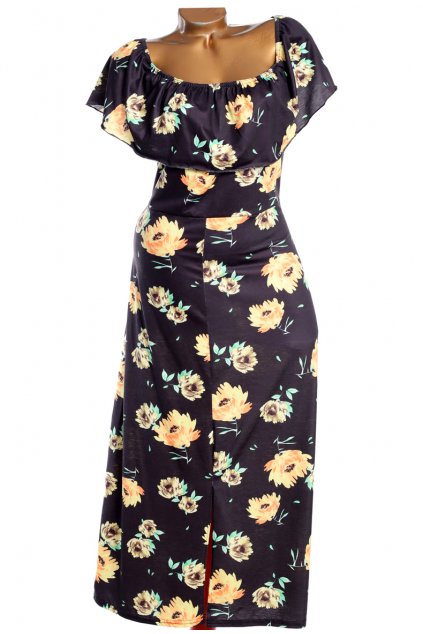 Dámské černé šaty se žlutými květy / BOOHOO / XXXXL (54) / UK 26 / ANGLIE