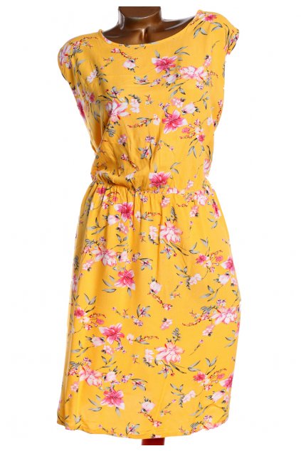 Dámské žluté lehké šaty s květy / YOURS / XXXXL+ (58) / UK 30 / ANGLIE