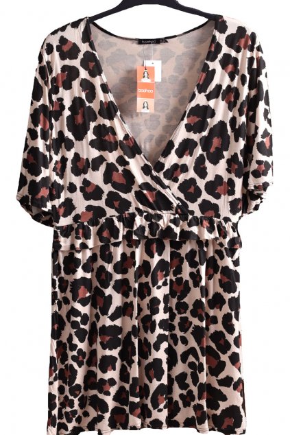 Dámské béžovo-černo-hnědé leopardí šaty / BOOHOO / XXXL (48) / UK 20 / ANGLIE