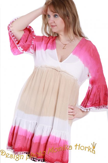 Dámské růžovo-bílo-béžové lehké šaty / MADE IN ITALY / UNI VELIKOST / S/M/L/XL / BUTIK