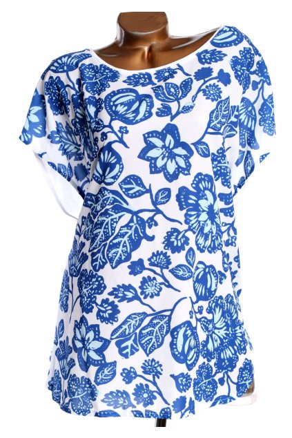 Dámská bílo-modrá halenka s přírodním motivem / BONMARCHÉ / XXXXL (52) / UK 24 / ANGLIE