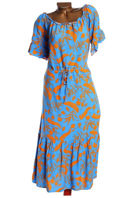 Dámské modro-oranžové šaty se vzorem listů / GEORGE / XL (42)/ UK 14 / ANGLIE
