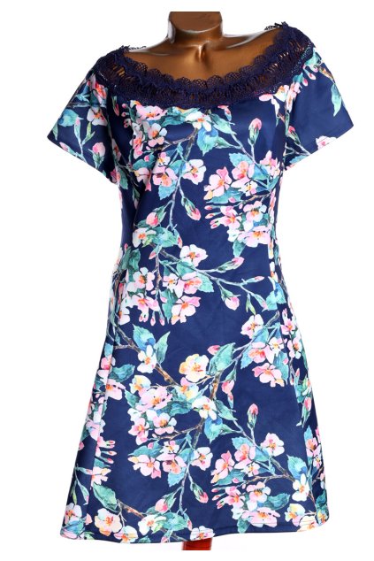 Dámské modro-růžovo-zelené květované šaty s krajkou / LOVEDROBE / XXXL (50) / UK 22/ ANGLIE