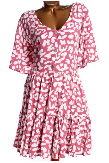 Dámské fialovo-bílé leopardí šaty s knoflíky / IZABEL / XXXL (50) / UK 22/ ANGLIE