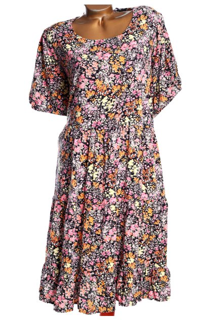 Dámské černé šaty s barevnými květy / YOURS / XXXXL (52) / UK 24 / ANGLIE