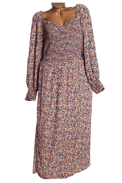 Dámské černo-oranžovo-modré květoané značkové šaty / RIVER ISLAND PLUS / XXXXL+ (56) / UK 28 / ANGLIE