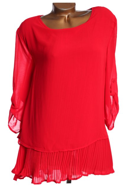Dámská červená plísovaná tunika / STUDIO / XXXXL (54) / UK 26 / ANGLIE