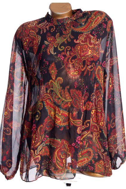 Dámská černo-červeno-zelená vzorovaná plísovaná halenka / PRIMARK / XXL (46) / UK 18 / ANGLIE