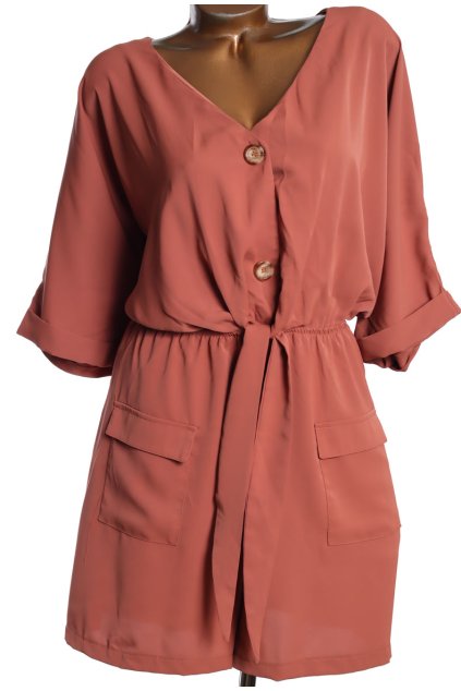 Dámský hnědý overal s knoflíky a s páskem / BOOHOO / XXXXL (52) / UK 24 / ANGLIE