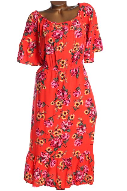 Dámské červené šaty s barevnými květy /  PAPAYA / XXXL (50) / UK 22/ ANGLIE