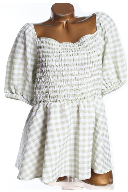 Dámská bílo-zelená, elastická kostkovaná halenka se moderním žabičkováním  na prsou/ SIMPLEY BE  / XXXXL (54) / UK 26 / ANGLIE