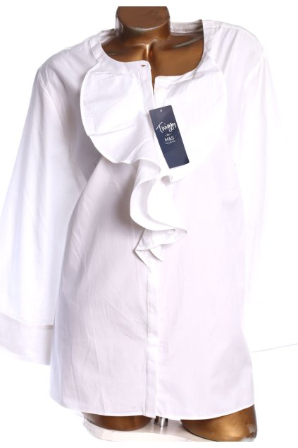 Dámská luxusní, společenská, bavlněná  bílá halenka  s ozdobným skládáním na dekoltu / MARKS§SPENCER/  XXXXL (52/54) / NA ŠTÍTKU UK 24 / ANGLIE