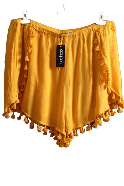 Dámské žluté kraťasy s bambulkami / BOOHOO / XXXXL (52) / UK 24/ ANGLIE