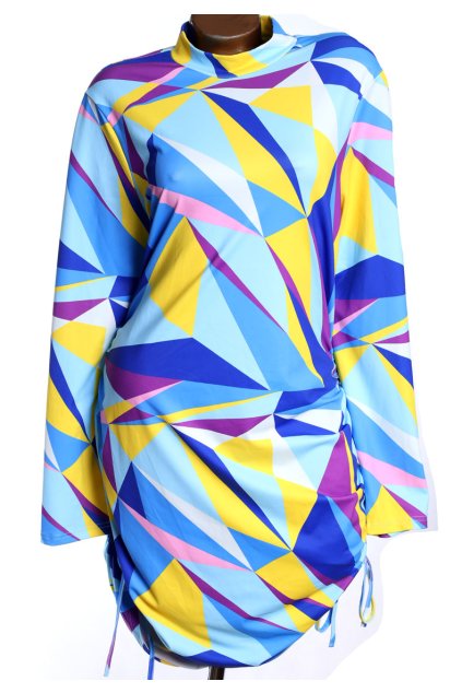 Dámské modro-fialovo-žluté vzorované plavecké šaty / SIMMI / XXXXL (52) / UK 24/ ANGLIE