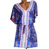 Dámské modro - bílé luxusní, elastické  šaty se vzory v pase na zavazování / Avenue / XXXXL+ (54/56) / ANGLIE (Uk 26)