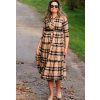 Dámské béžové dlouhé šaty s páskem - materiál je teplý jako flanel - lehce elastický/ DOYA FASHION / M/XL (38/40/42)  prsa v klidu 100 cm, po natažení  do 107 cm  / MODA ITALY