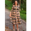 Dámské béžové dlouhé šaty s páskem - materiál je teplý jako flanel - lehce elastický/ DOYA FASHION / M/XL (38/40/42)  prsa v klidu 100 cm, po natažení  do 107 cm  / MODA ITALY
