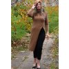 Dámské silné zimní hnědé svetrové šaty s rolákem s rozparkem na boku / LINDSAY MODA / L-XXXL (40/4244/46/48)  prsa v klidu 110cm, po natažení  do 130 cm  / MODA ITALY