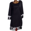 Dámské černé šaty s ozdobnými třásněmi / LAISH LICE / XXXXL (48/50/) / UK 24 / ANGLIE