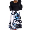 Dámské černo-bílé šaty s modrými květy / (48/50/52) / UK 20-22-24 / ANGLIE
