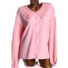 Dámská růžová košile/halenka s krajkou místo límečku / XXXL (50) / UK 22 / ANGLIE