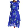 Dámské značkové modré šaty s volány a barevnými květy / ROMAN / (46/48) / UK 20 / ANGLIE