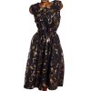 Dámské elegantní černé šaty se zlatým vzorem květů / ENMAIN / (44/46) / UK 16-18 / ANGLIE
