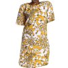 Dámské hořčicové šaty s bílo-černými vzory / MS  / XXL (44) / UK 16 / ANGLIE