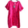 Dámské lněné malinové šaty s černými vzory / new collection - XXXL (48/50)/ UK 20/22 / ANGLIE