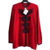 Dámský značkový červený svetr s černými vzory / Bob Mackie / XXXXL (50/52/54+) / UK 22/24 / ANGLIE