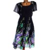 Dámské černé šaty s modro-zelenými květy  / XXXXL (50/52) / UK 22/24 / ANGLIE