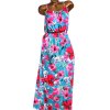 Dámské modré tyrkysové šaty s barevnými květy  / XXL (46/48) / UK 18/20 ANGLIE