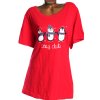 Dámské červené triko/noční košile  na spaní s tučňáky / YOURS / XXXL+ (54/56) / UK 26/28 / ANGLIE