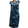 Dámské semišové tmavě modré šaty s modrými květy / BONMARCHÉ /  XXXL (50) / UK 22 / ANGLIE