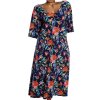 Dámské tmavě modré šaty s barevnými květovými vzory  / ULLA POPKEN / XXXXL+ (60/62) UK 32/34/ ANGLIE