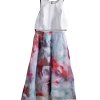 Dámské šedo-modré společenské šaty s barevnou vzorovanou sukní  / XXL (44) / UK 16 / ANGLIE