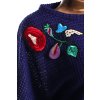 Dámský modrý svetřík s květovou nášivkou  / UNIQUE 21  / XXXXL (52) / UK 24 /  ANGLIE