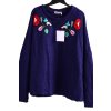 Dámský modrý svetřík s květovou nášivkou  / UNIQUE 21  / XXXXL (52) / UK 24 /  ANGLIE