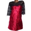 Dámská červená semišová halenka s černou krajkou / XXXXL (48) / UK 20/ ANGLIE