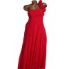 Dámské červené společenské šaty na jedno rameno s květy na ramínku/ DEBUT/ XXL (44) / UK 16 / ANGLIE