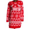 Dámský červeno-bílý delší svetr s vánočním vzorem / XXL (42/44/46) / UK 16/18  ANGLIE