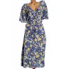 Dámské tmavě modro-žlluto-zelené květované šaty / F&F / XXXL (50) / ANGLIE