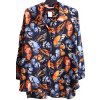 Dámská modro-oranžová košilová halenka s motivem motýlů (volnější) / TU WOMAN / XXXXL (54) / UK 26 / ANGLIE
