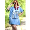 Dámské světle modré šaty z odhlečené džínoviny s nápisem / KRISMILE / XXL-XXXXL (44/46/48/50/52) / prsa do 136 cm  / MODA ITALY