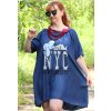 Dámské tmavě modré šaty z odhlečené džínoviny s nápisem / KRISMILE / XXL-XXXXL (44/46/48/50/52) / prsa do 136 cm  / MODA ITALY